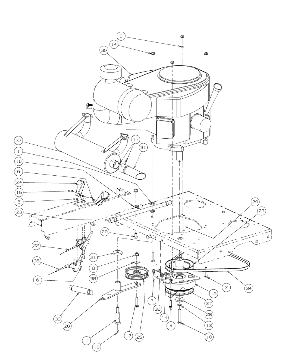 Engine Assembly Kawasaki Diagram and Parts List for M60-KW 53CB5D8X750-25-HP-OHV Cub Cadet Lawn Tractor